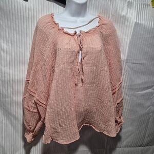 Women's Large Free People Pink Textured Top/ Blouse